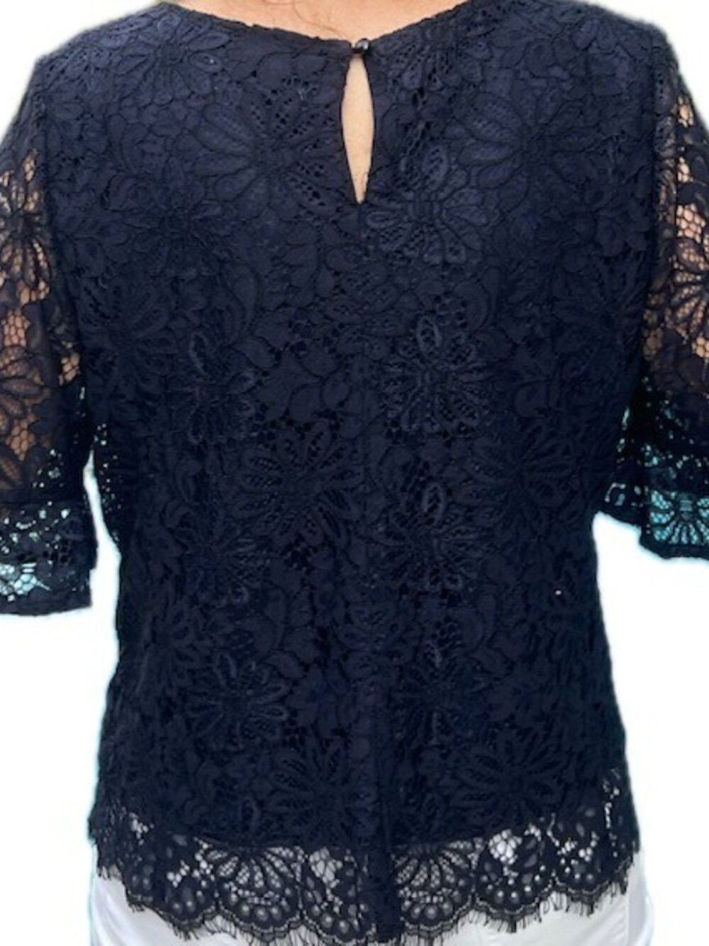 Nanette Navy Puff Sleeve Lined Size M Lace Top EUC (#2112) - Picture 4 of 10